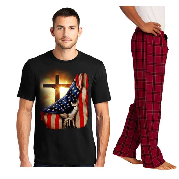 American Christian Cross Patriotic Flag Pajama Set