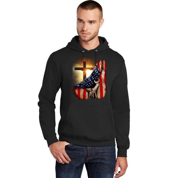 American Christian Cross Patriotic Flag Tall Hoodie