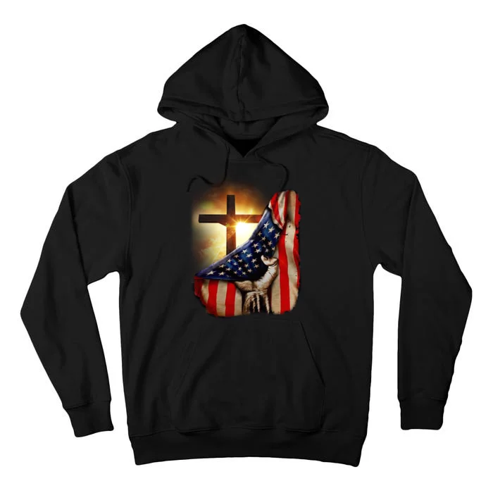 American Christian Cross Patriotic Flag Tall Hoodie