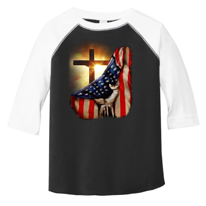 American Christian Cross Patriotic Flag Toddler Fine Jersey T-Shirt