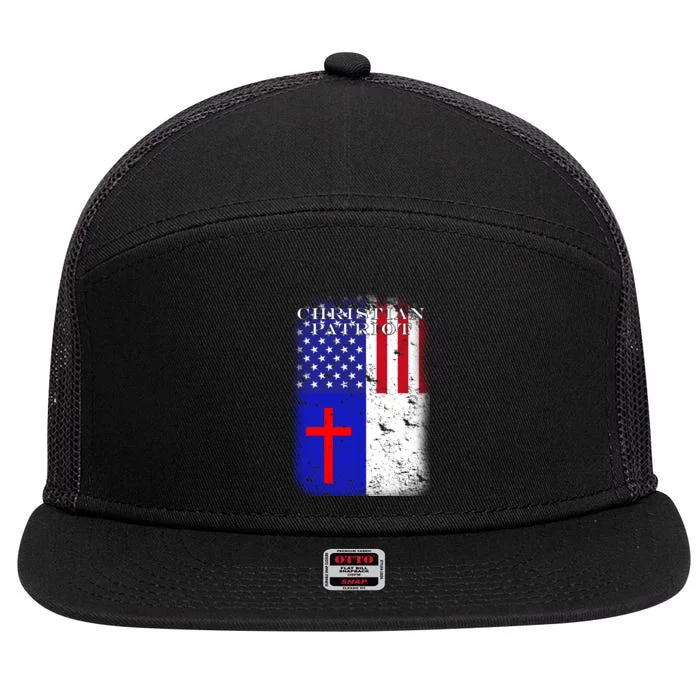 American Christian Patriot Red Cross 7 Panel Mesh Trucker Snapback Hat