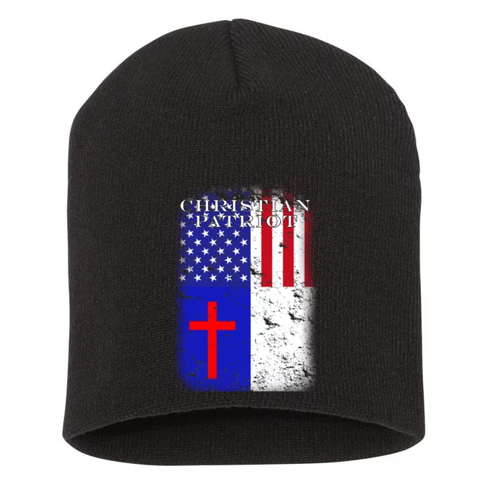 American Christian Patriot Red Cross Short Acrylic Beanie