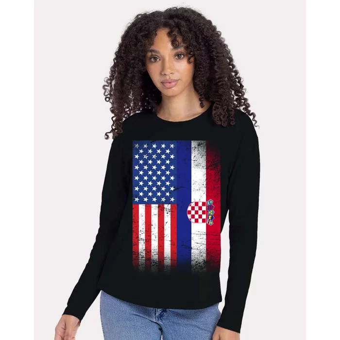 American Croatian Flag Croatia Pride Womens Cotton Relaxed Long Sleeve T-Shirt