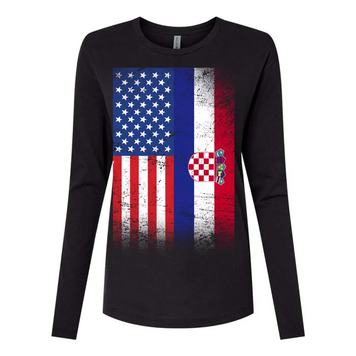 American Croatian Flag Croatia Pride Womens Cotton Relaxed Long Sleeve T-Shirt