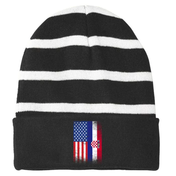 American Croatian Flag Croatia Pride Striped Beanie with Solid Band