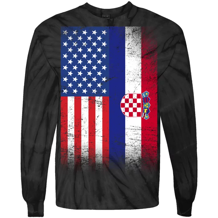 American Croatian Flag Croatia Pride Tie-Dye Long Sleeve Shirt