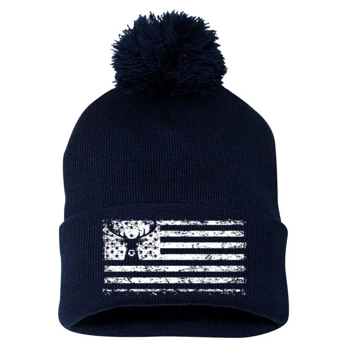 American Deer Hunting Flag Pom Pom 12in Knit Beanie