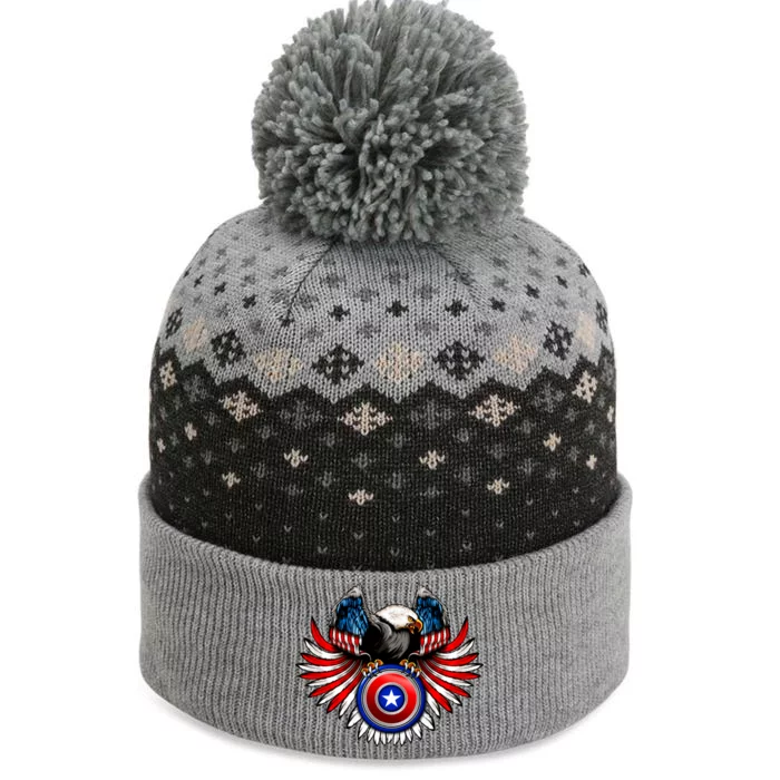 American Eagle Super Hero Shield USA Flag Wings The Baniff Cuffed Pom Beanie