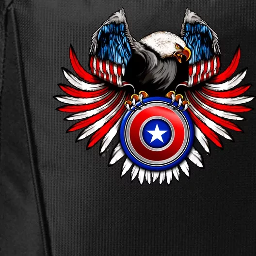 American Eagle Super Hero Shield USA Flag Wings City Backpack