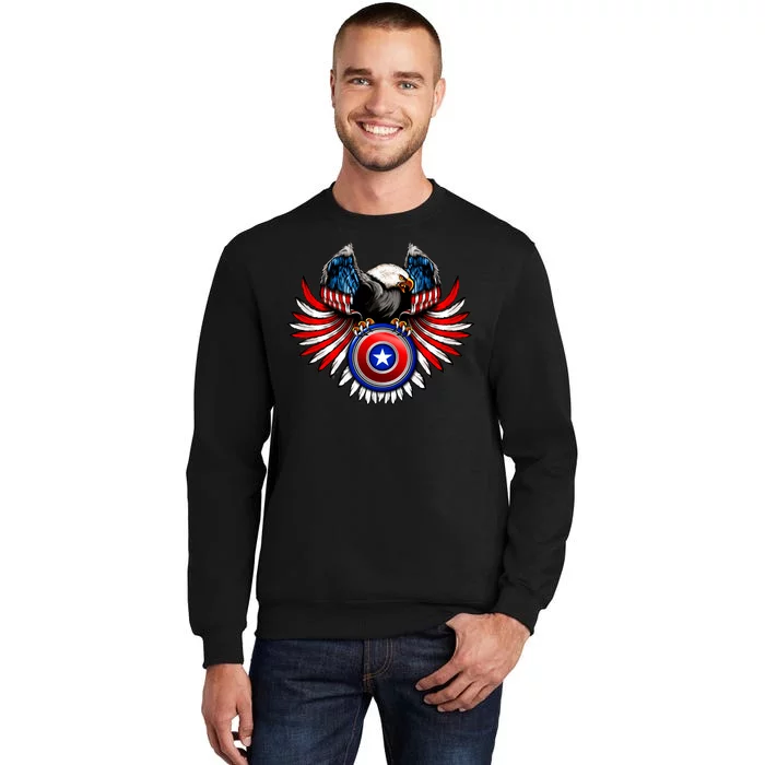 American Eagle Super Hero Shield USA Flag Wings Tall Sweatshirt