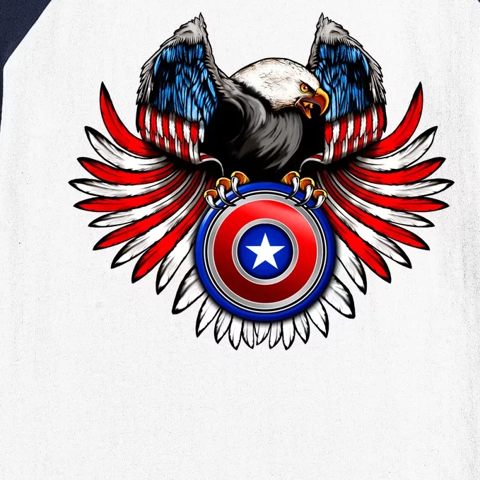 American Eagle Super Hero Shield USA Flag Wings Baseball Sleeve Shirt