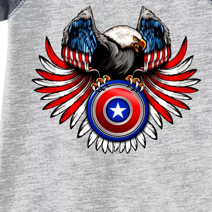 American Eagle Super Hero Shield USA Flag Wings Infant Baby Jersey Bodysuit