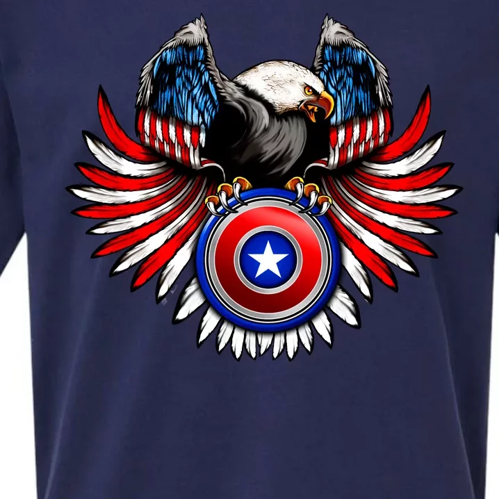 American Eagle Super Hero Shield USA Flag Wings Sueded Cloud Jersey T-Shirt