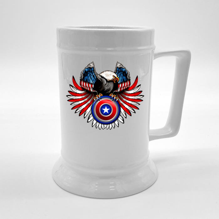 American Eagle Super Hero Shield USA Flag Wings Front & Back Beer Stein