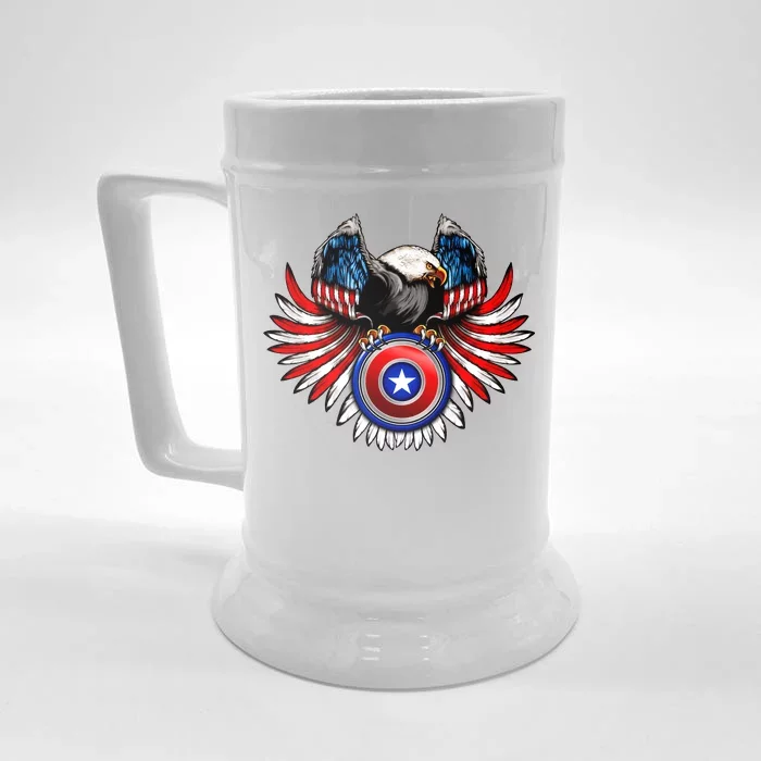 American Eagle Super Hero Shield USA Flag Wings Front & Back Beer Stein