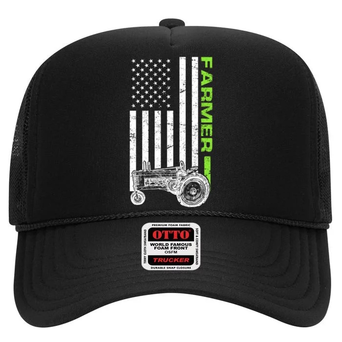 American Farmer USA Tractor Flag High Crown Mesh Trucker Hat