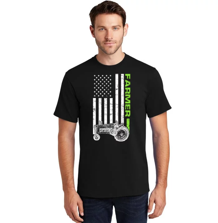 American Farmer USA Tractor Flag Tall T-Shirt