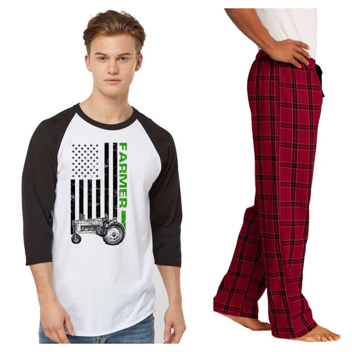 American Farmer USA Tractor Flag Raglan Sleeve Pajama Set