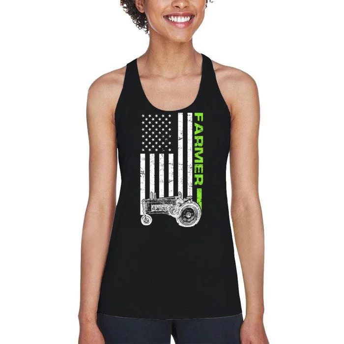 American Farmer USA Tractor Flag Women's Racerback Tank