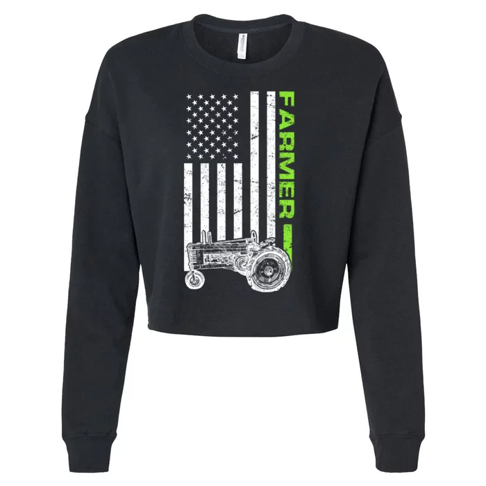 American Farmer USA Tractor Flag Cropped Pullover Crew