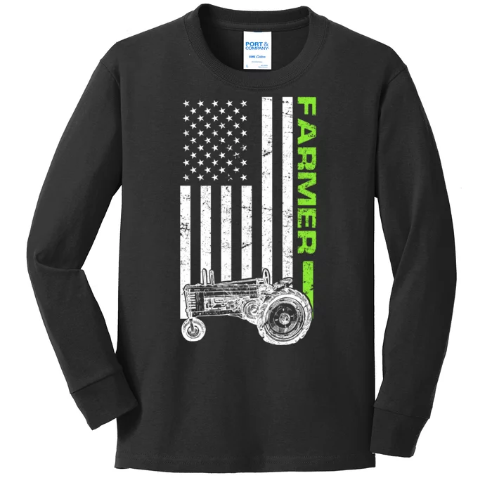 American Farmer USA Tractor Flag Kids Long Sleeve Shirt