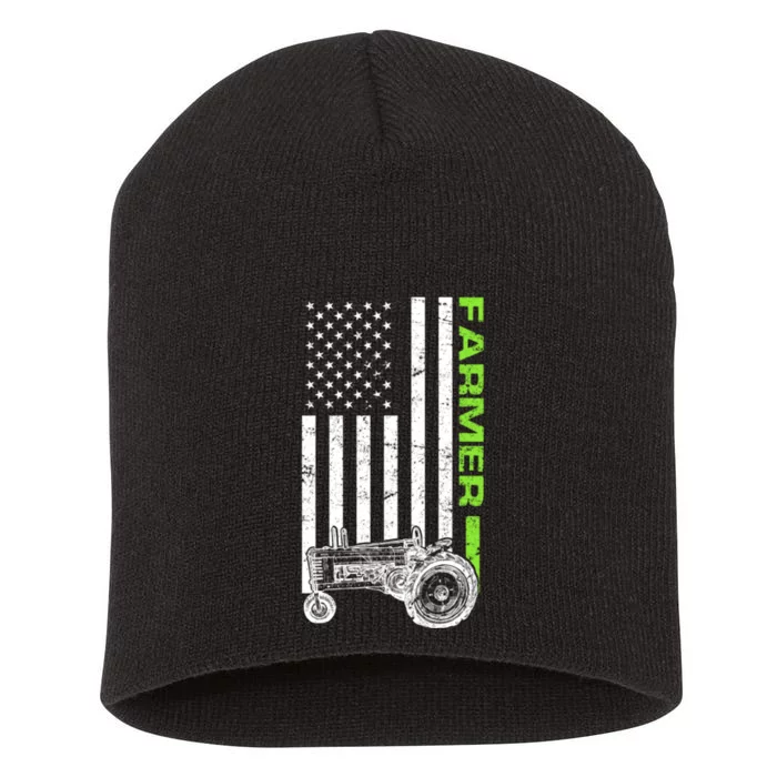 American Farmer USA Tractor Flag Short Acrylic Beanie