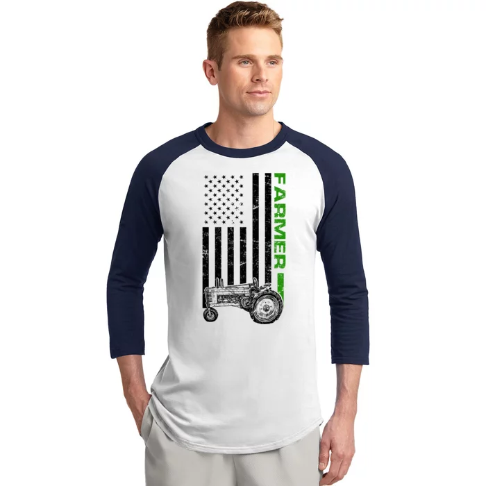 American Farmer USA Tractor Flag Baseball Sleeve Shirt