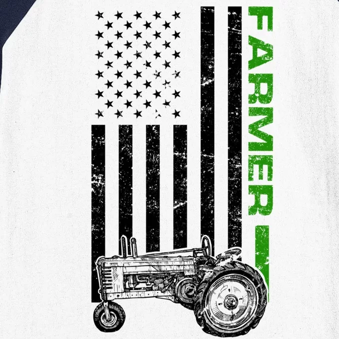 American Farmer USA Tractor Flag Baseball Sleeve Shirt