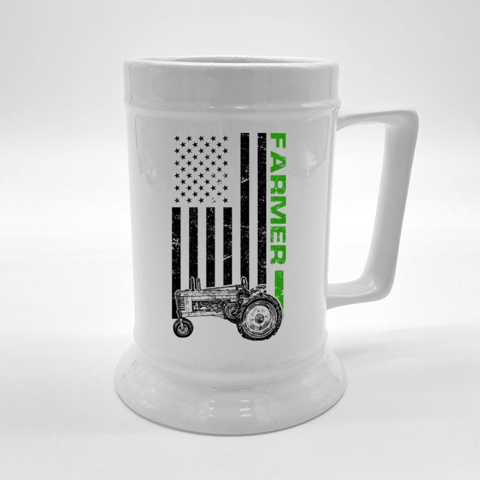 American Farmer USA Tractor Flag Front & Back Beer Stein