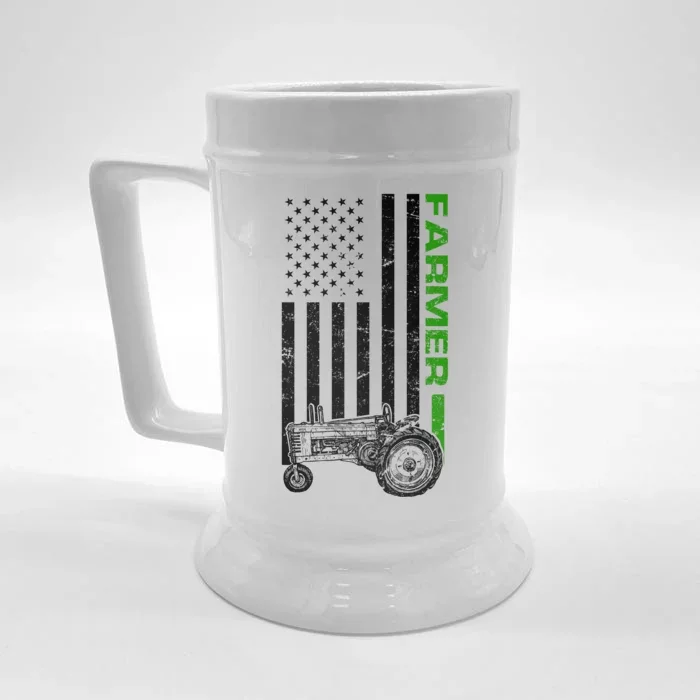 American Farmer USA Tractor Flag Front & Back Beer Stein