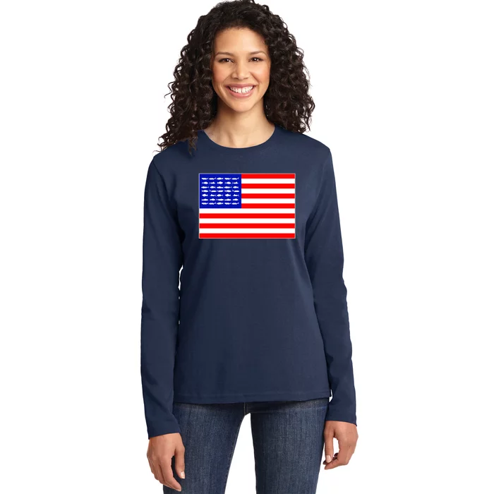 American Fishing Flag Ladies Long Sleeve Shirt