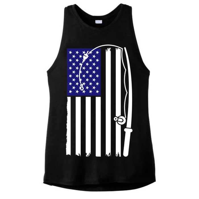 American Fishing Rod & Hook Flag Ladies Tri-Blend Wicking Tank