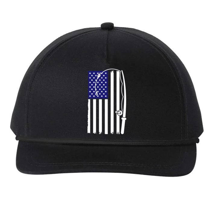 American Fishing Rod & Hook Flag Snapback Five-Panel Rope Hat