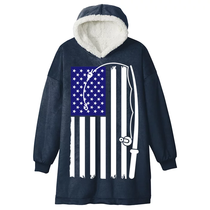 American Fishing Rod & Hook Flag Hooded Wearable Blanket