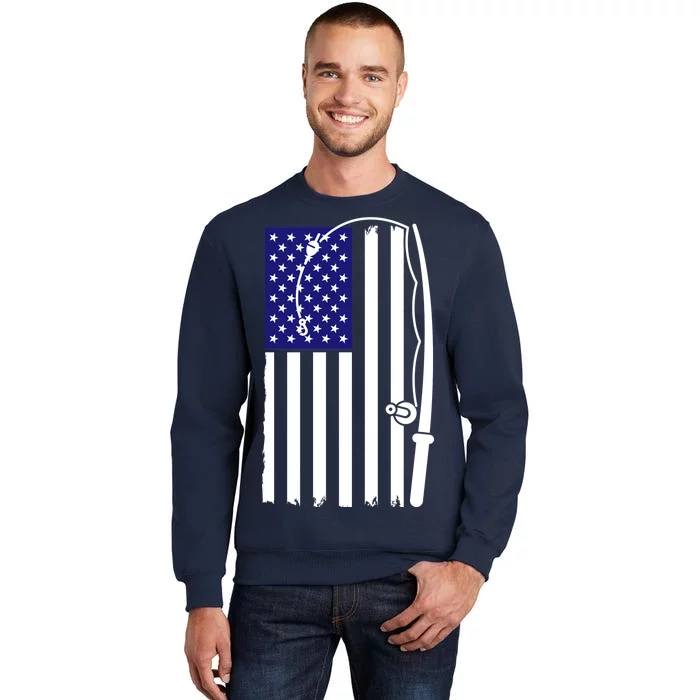 American Fishing Rod & Hook Flag Tall Sweatshirt