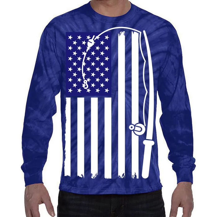 American Fishing Rod & Hook Flag Tie-Dye Long Sleeve Shirt