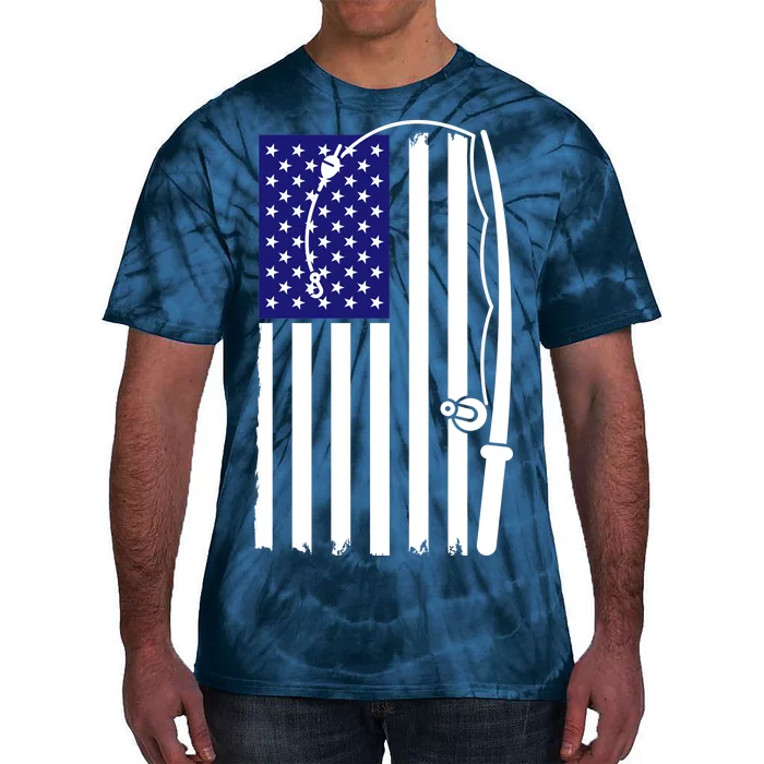 American Fishing Rod & Hook Flag Tie-Dye T-Shirt