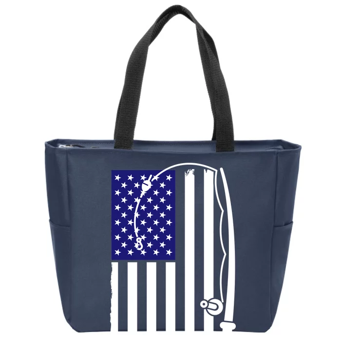 American Fishing Rod & Hook Flag Zip Tote Bag