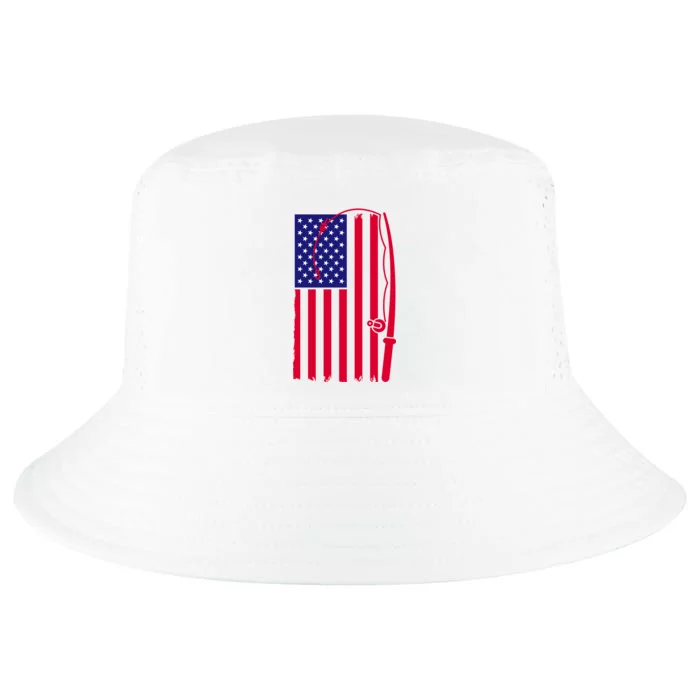 American Fishing Rod & Hook Flag Cool Comfort Performance Bucket Hat