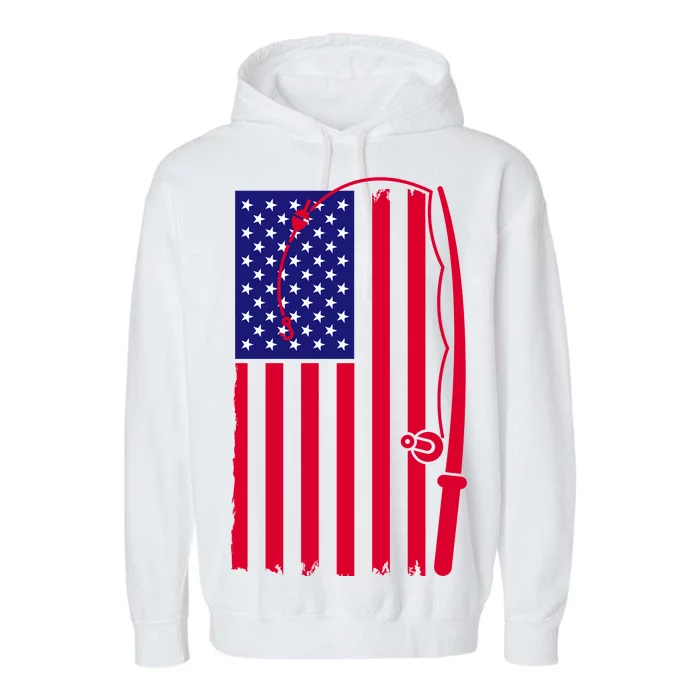 American Fishing Rod & Hook Flag Garment-Dyed Fleece Hoodie