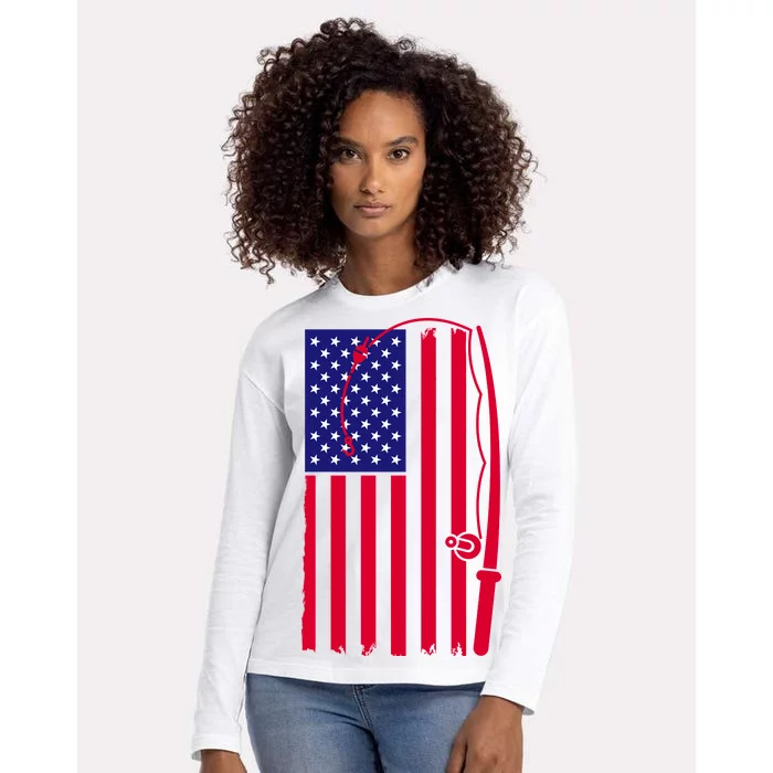 American Fishing Rod & Hook Flag Womens Cotton Relaxed Long Sleeve T-Shirt