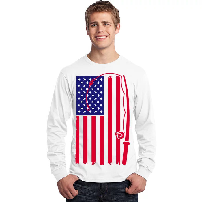 American Fishing Rod & Hook Flag Long Sleeve Shirt