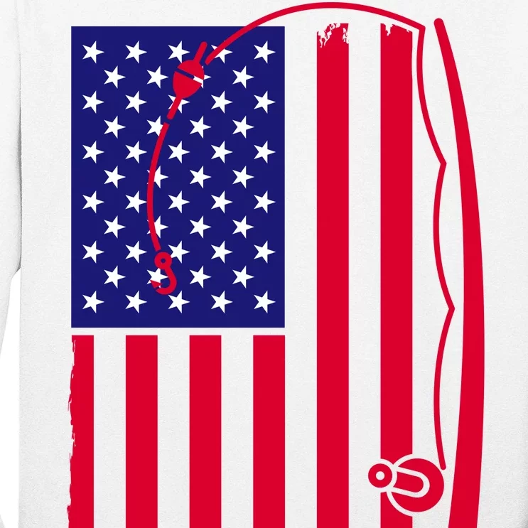 American Fishing Rod & Hook Flag Long Sleeve Shirt