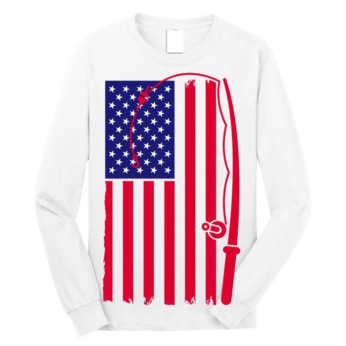 American Fishing Rod & Hook Flag Long Sleeve Shirt