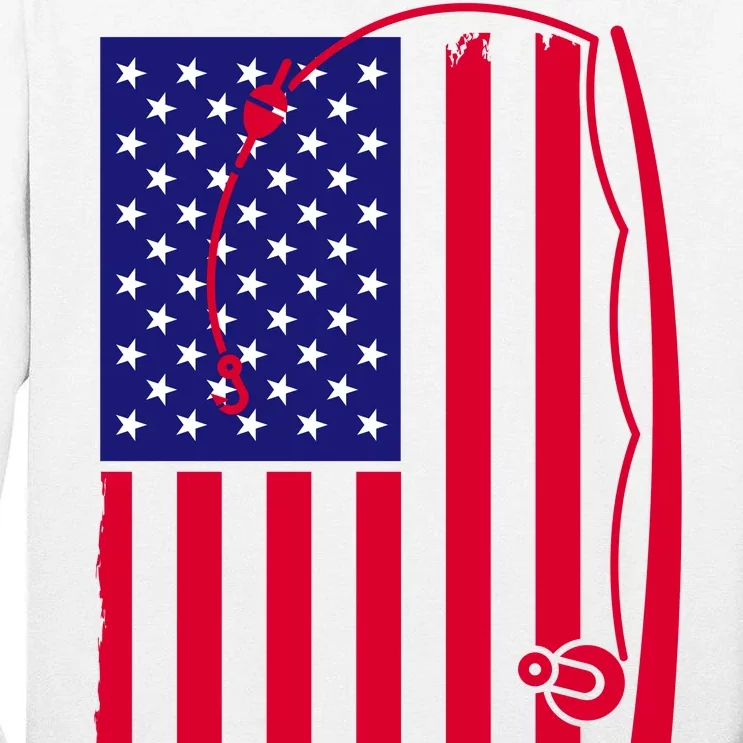 American Fishing Rod & Hook Flag Tall Long Sleeve T-Shirt