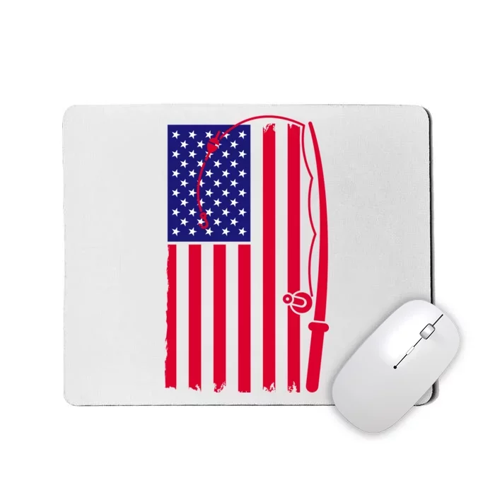 American Fishing Rod & Hook Flag Mousepad