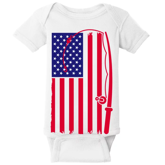 American Fishing Rod & Hook Flag Baby Bodysuit