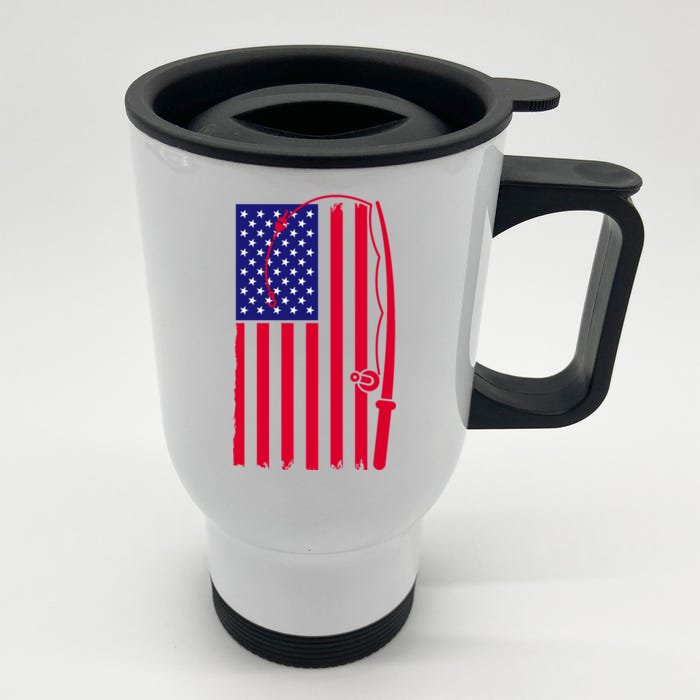 American Fishing Rod & Hook Flag Front & Back Stainless Steel Travel Mug