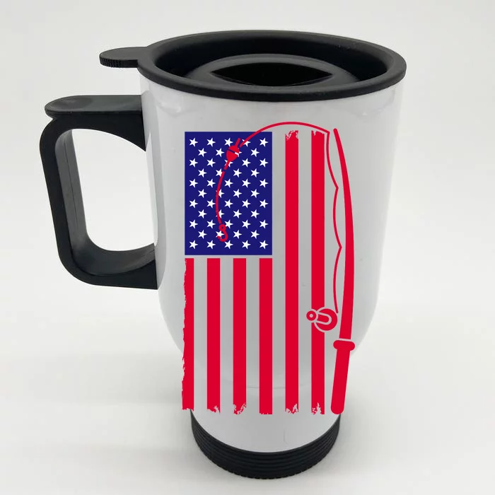 American Fishing Rod & Hook Flag Front & Back Stainless Steel Travel Mug