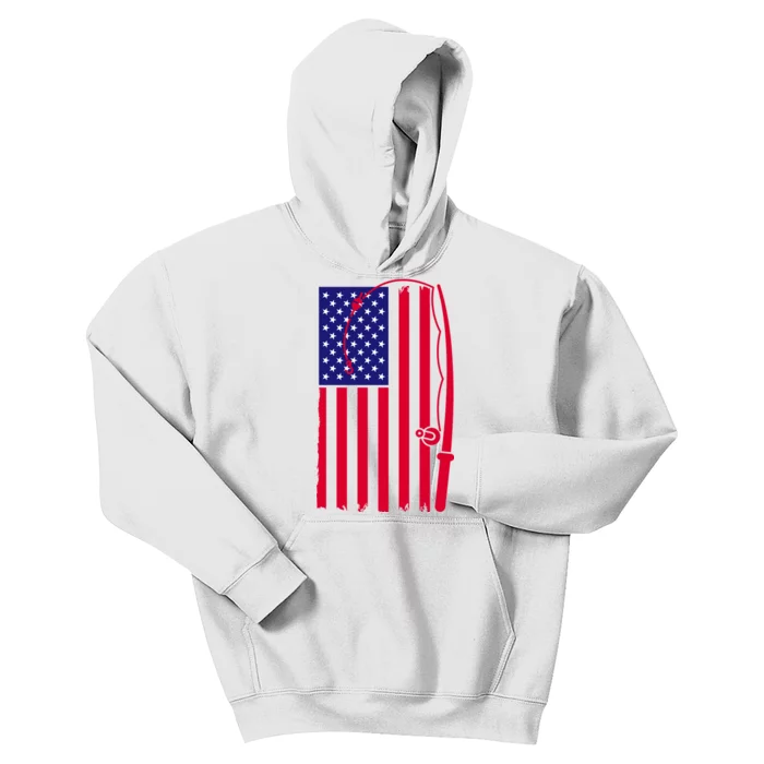 American Fishing Rod & Hook Flag Kids Hoodie